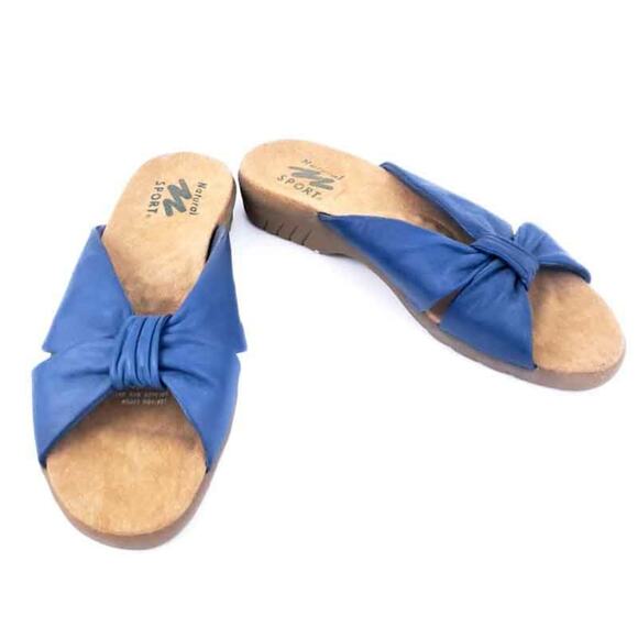 Natural Sport Sandals Slip On Tan Blue Leather Size 7M Summer Shoes Comfort - Picture 1 of 4